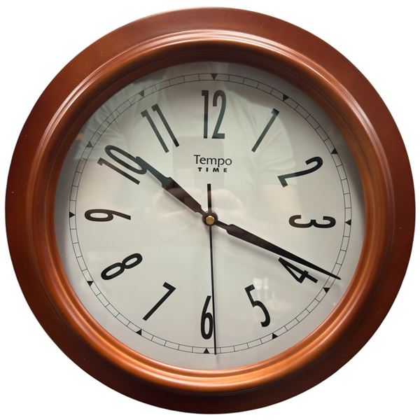 Tempo Time Model T-1298 Classic Design Wood Round Wall Clock 13" Diameter Brand New
