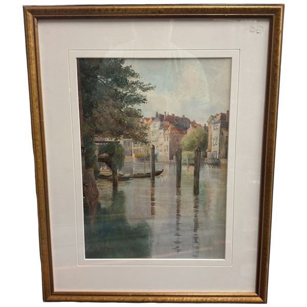Alice B. Flower Riverside/Canal Scene, Watercolour (16 3/4 X 21 in.) Original Framed Work