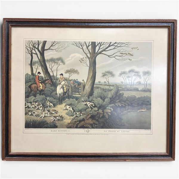 Samuel Howitt Framed Lithograph Hare Hunting 1 LA Chasse Au Lievre Engraving