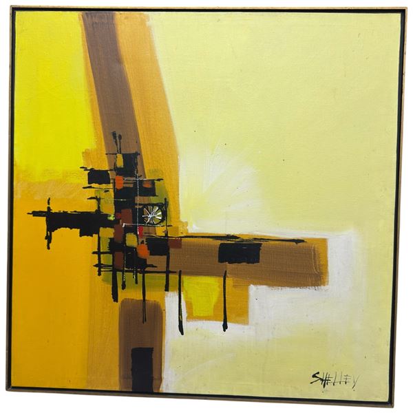 Framed Oil on Canvas Reproduction Abstract Art Signed Shelley 37x37"