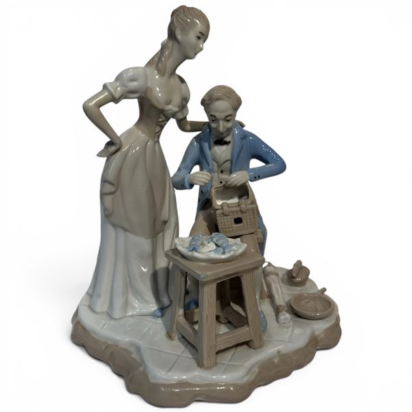 Retired Lladró Porcelain Figurine Gentleman Showing His Catch to His Love 12" Tall