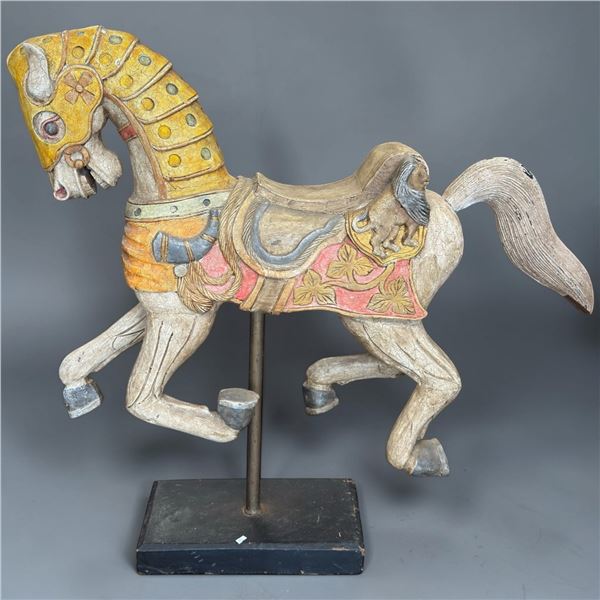 Vintage Hand Carved Painted Wooden Carousel Horse