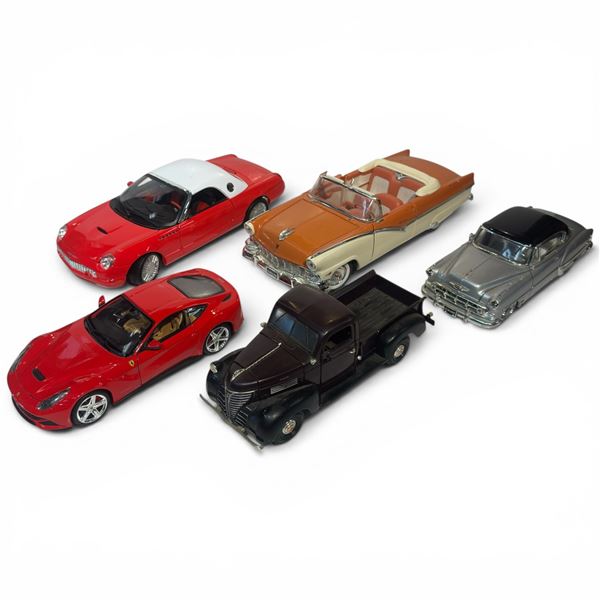 Diecast Cars: Ferrari F!2 Berniletta 1/24, 1941 Plymouth Tuck, 1953 Chevy, Maisto Thunderbird & More