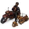 Image 1 : Two Motorcycle Figurines: Painted Rider and Hand-Carved Wooden Sculpture Largest is 14" Tall