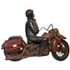 Image 4 : Two Motorcycle Figurines: Painted Rider and Hand-Carved Wooden Sculpture Largest is 14" Tall