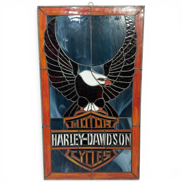 Harley Davidson Stain Glass Window Hanger 12.5x21.5"
