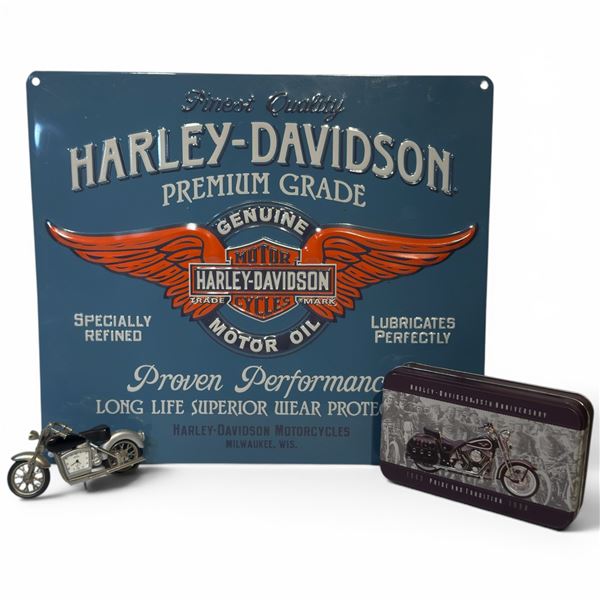 Harley Davidson Reproduction Metal Sign 15x13", Motorcycle Clock and Harley Davidson Playing Cards