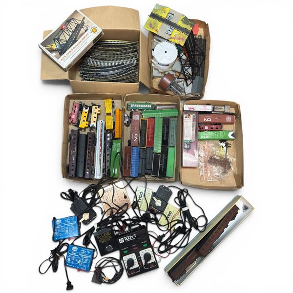 Large Collection of HO Scale Trains and Accessories: Throttles, Cars, Tracks, Landscape and More