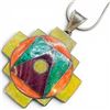 Image 1 : Enameled .950 Silver Pendant on 22" Sterling Silver  Chain (Pendant is 45 x 45mm) - Total Weight: 21