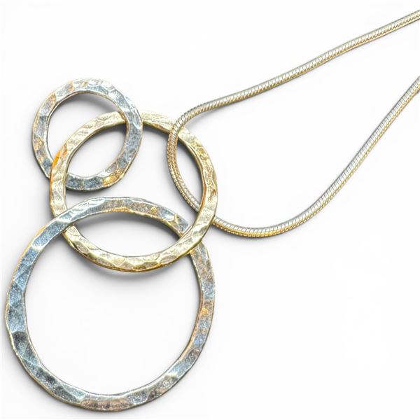 Sterling Silver Triple Ring Pendant Necklace on 22" Sterling Silver Chain - Total Weight: 11.7 grams
