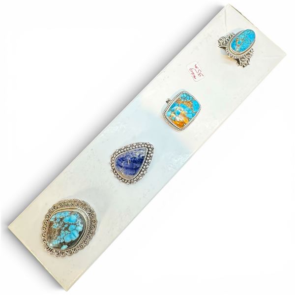 4 New Rings * all stamped .925 * (Turquoise, Copper Turquoise, and Sodalite ) Longest ring  is 35 mm