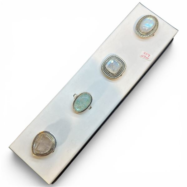 4 New Rings * all stamped .925 * (Moonstones and Quartz Crystal)  Longest ring  is 27 mm * Total wei