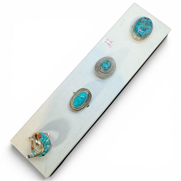 4 New Rings * all stamped .925 * (Turquoise, Copper Turquoise, and Turqoise with Agate Mosaic  ) Lon