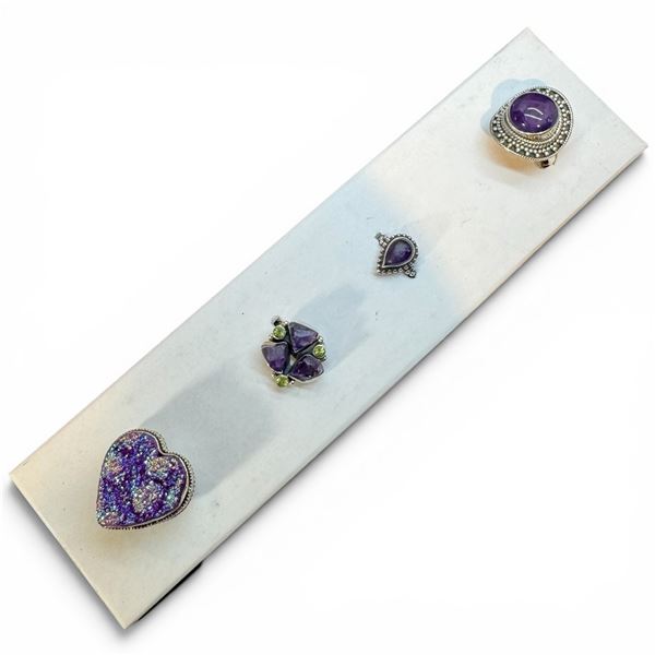 4 New Rings * all stamped .925 * (Amethysts and Titanium Druzy Longest ring  is 25 mm * Total weight