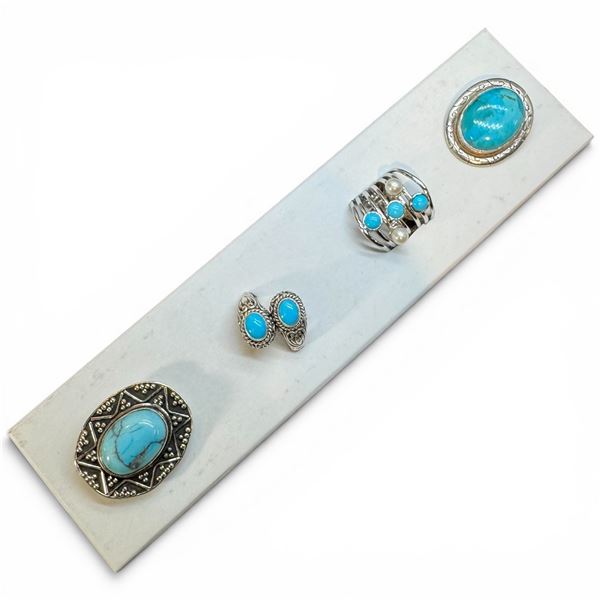 4 New Rings * all stamped .925 * (Turquoise, Turquoise with Pearl) Longest ring  is 35 mm * Total we