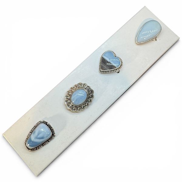 4 New Rings * all stamped .925 * (Banded Agate, Larimar Stone, & Ocean Agate) Longest ring  is 31 mm