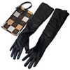 Image 1 : Black Leather Lined Opera Length Gloves by Le Chateau (XS) & Wristlet Purse with Vuitton Logo - Preo