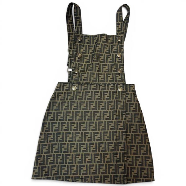 Fendi Italy Zucca Print Bibbed Mini Skirt - 24" waist x 15" long skirt - Preowned