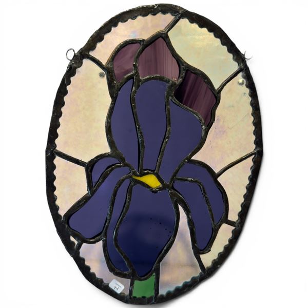 Stained Glass "Iris" Oval Window Décor - 7.5" x 10"