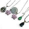 Image 1 : 4 New 18K White Gold Plated Necklaces with Crystal or Jade Pendants