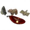 Image 2 : Abalone Shell on Stand with Polished Agate Pendants & a Few 1" Carved Animals