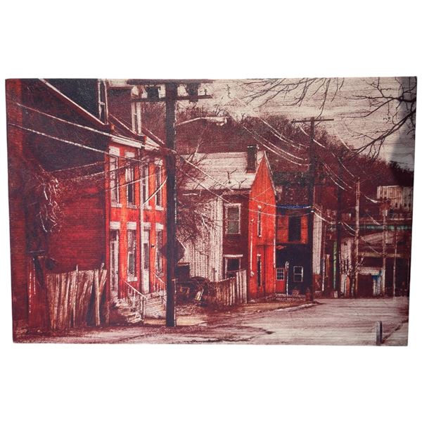 Red Hue Urban Row Housing Scene Print 24x36" Modern Art Work Movie Prop