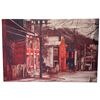 Image 1 : Red Hue Urban Row Housing Scene Print 24x36" Modern Art Work Movie Prop