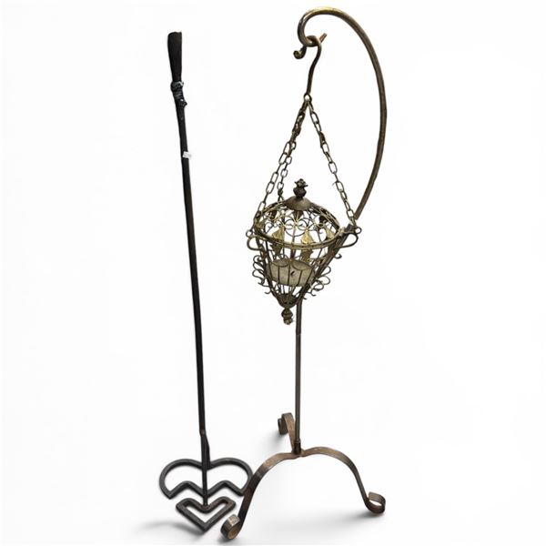 Ornate Metal Hanging Birdcage Style Candle Holder & Wrought Iron Floor Candle Holder