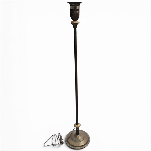 Vintage Brass Floor Standing Lamp with Marble Accents No Shade