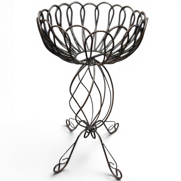 Wrought Iron Inside Outside Tulip-Style Basket Plant Stand 32" Tall and 16" Diameter