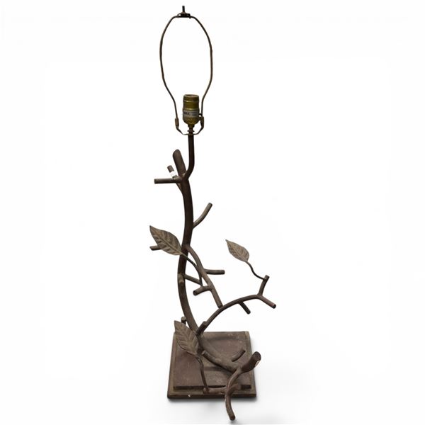 Rustic Tree Branch & Leaves Heavy Metal Sculpture Lamp Base