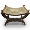 Image 1 : Antique-Style Curule Stool Featuring Woven Rattan Seat and Carved Wooden Details 25.5x17x19"