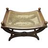 Image 2 : Antique-Style Curule Stool Featuring Woven Rattan Seat and Carved Wooden Details 25.5x17x19"