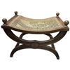 Image 3 : Antique-Style Curule Stool Featuring Woven Rattan Seat and Carved Wooden Details 25.5x17x19"