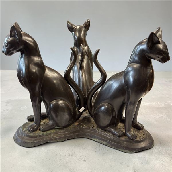 Triple Cat Bronze Sculpture with Dark Patina 16x19x19"
