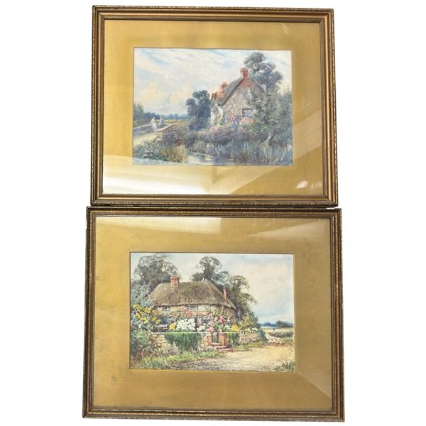 2 Prints Watercolours by Henry John Sylvester Stannard Vintage Wood Gilded Framed