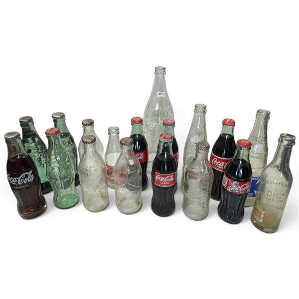 Group of 15 Coca-Cola, 1 Stubby & 1 Cross's Soda Bottle - Some Full