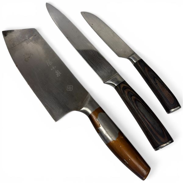 Group of 3 Knives - 9" Cleaver, 5" and 7.5" Kitchen Knives