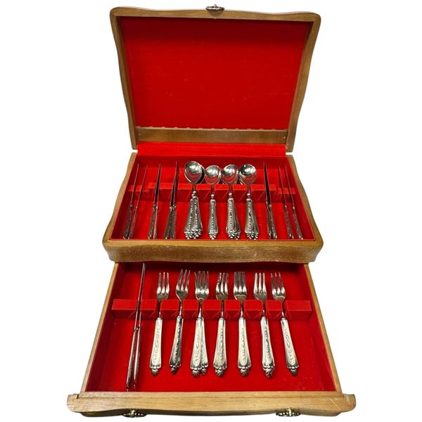 Set of Vintage Italian Silver Plated Flatware in Chest
