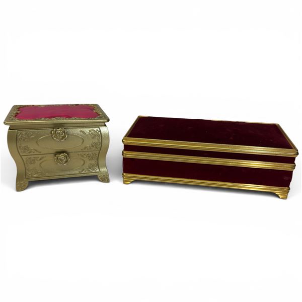 Betsy Johnson Gold Plastic with Pink & Cheetah Satin Jewel Box & Red Velvet Musical Jewel Box - Bets