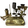 Image 1 : Group of Brass Collectibles - Goblets, Spikes, Mouse, Cribbage Board and More