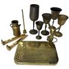 Image 2 : Group of Brass Collectibles - Goblets, Spikes, Mouse, Cribbage Board and More