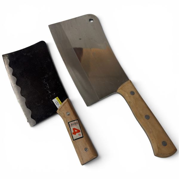 2 Wood Handled Cleavers - 7" Blade & 9" Blade
