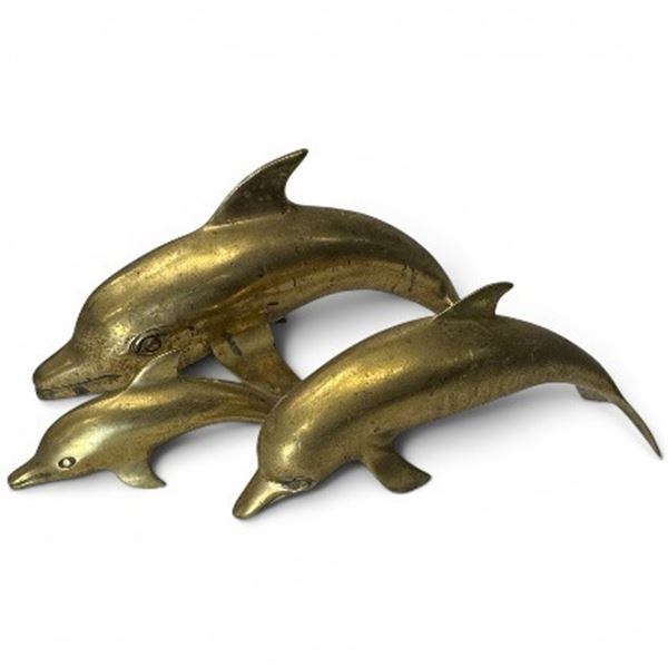 3 Mid-Century Brass Dolphins - Largest is  5" x 13" x 6" tall