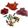 Image 2 : 3 Mid-Century Art Glass Ashtrays (1 is full of glass candies) Red with metallic fleck, pink, Chalet