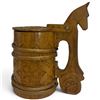 Image 1 : Large Carved Wood Stein with Horse Handled - 10" tall x 5" diameter