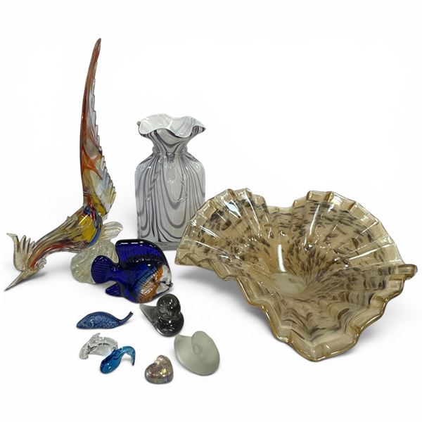 Group of Collectible Glass - Featuring a 13" Ruffled Edge Centerpiece Bowl - Rooster has a small chi