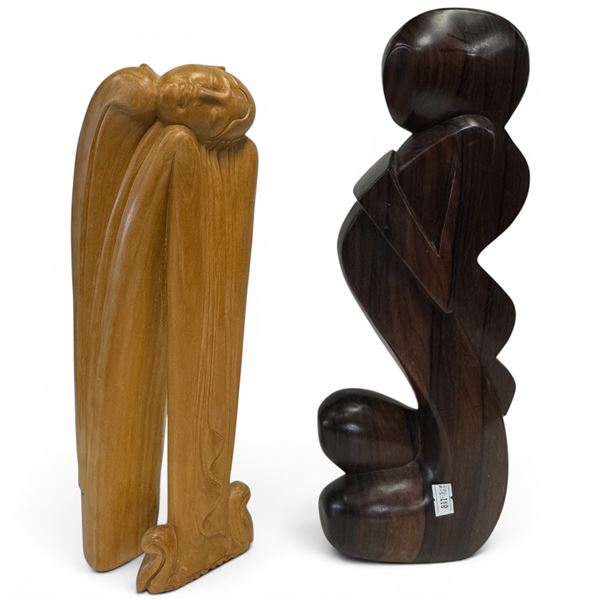 1 Balinese & 1 African Carved Wood Statues - 13" tall