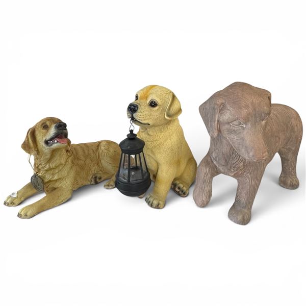 Good Boy Group of Dog Statues Made From a Variety of Materials  - Featuring a Solar Lamp Pup - Talle