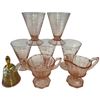 Image 1 : Group of Vintage Pink Glass - 5 Optic Pink Parfait Glasses, Heisey Flamingo Pink Cream & Sugar and G